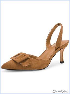 Faux Suede Slingback Kitten Heels Pointed Toe Buckle Pumps Dress Shoes